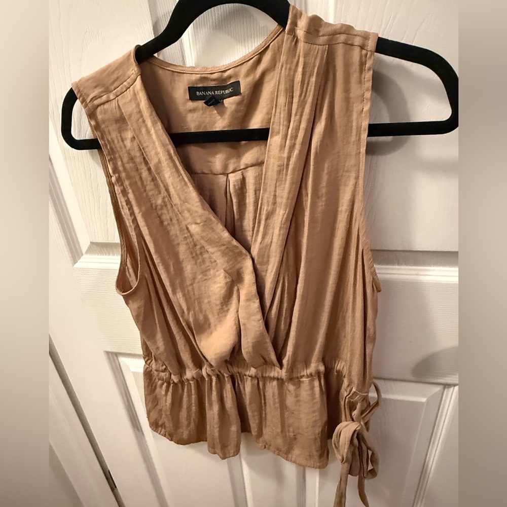 Banana Republic Tan Sleeveless Wrap Blouse
